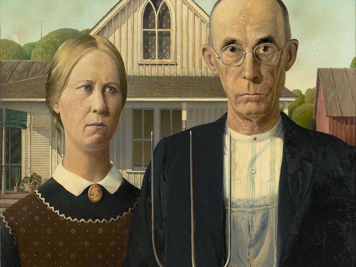 "American Gothic" by Grant Wood (1930) While not a traditional romantic painting, the stern expressions of the couple can be seen as a commentary on the challenges and mundanity that can accompany long-term relationships.