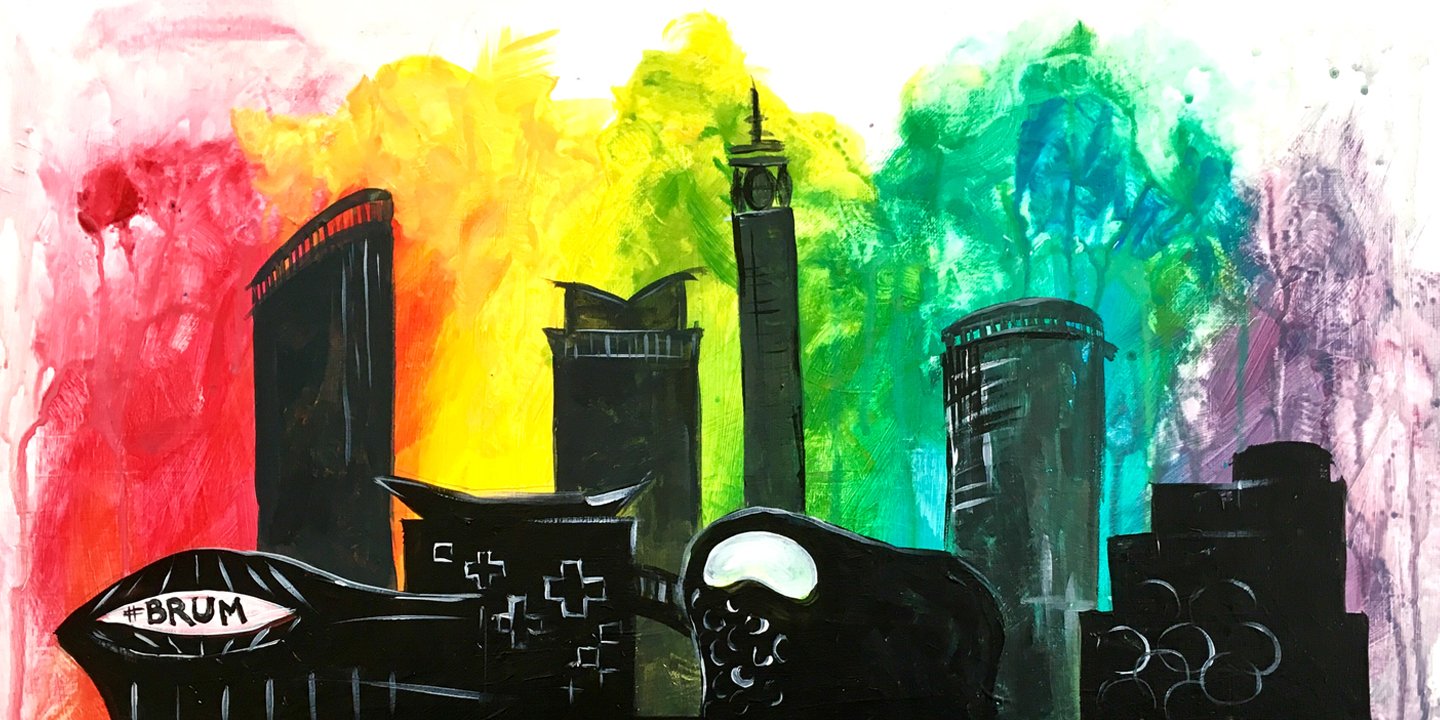 colourful rainbow sky with buildings