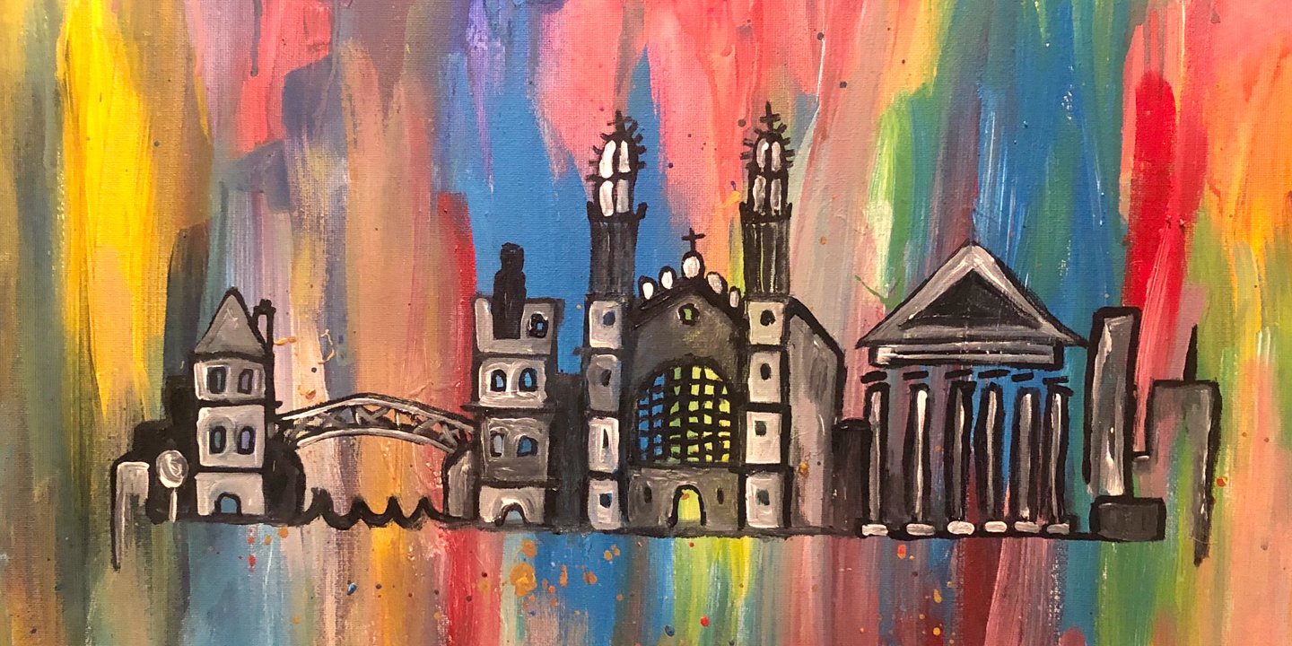 white buildings on a colour sky