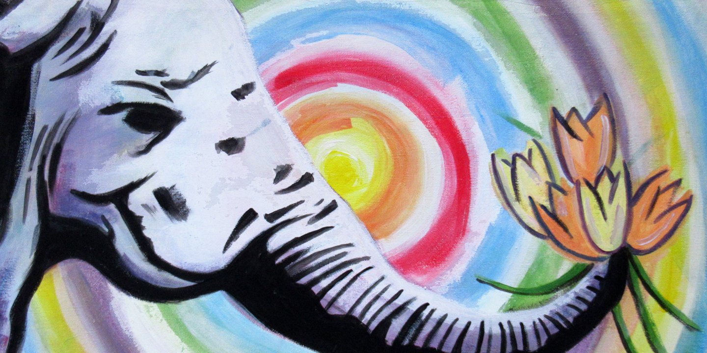 elephant street art with tulip flowers