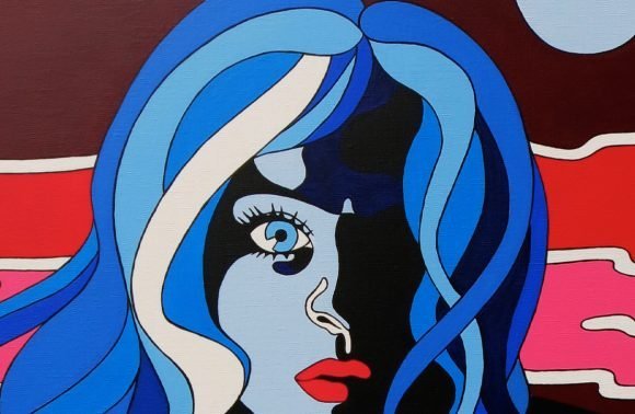 woman head painted in blue