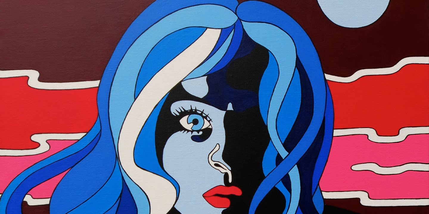 woman head painted in blue