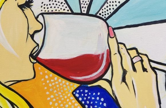 pop art girl drinking wine