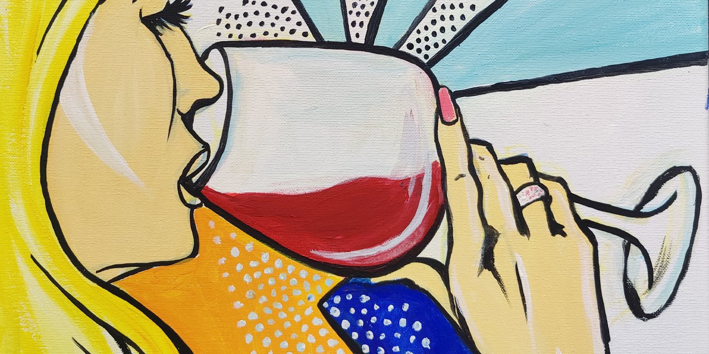 pop art girl drinking wine