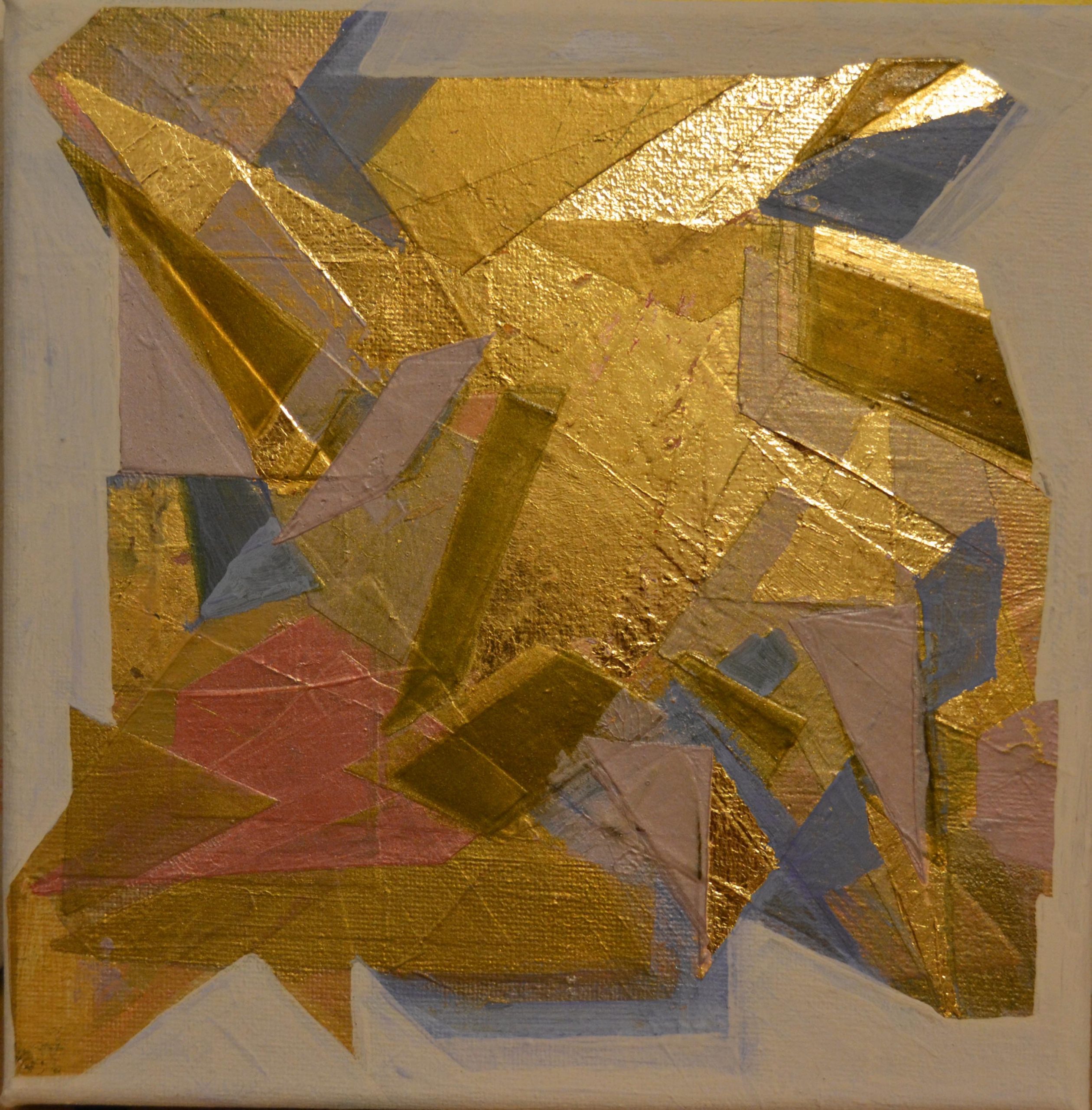 Sara Twomey 'Pink Is Gold' Abstract piece with gold, pink and blue
