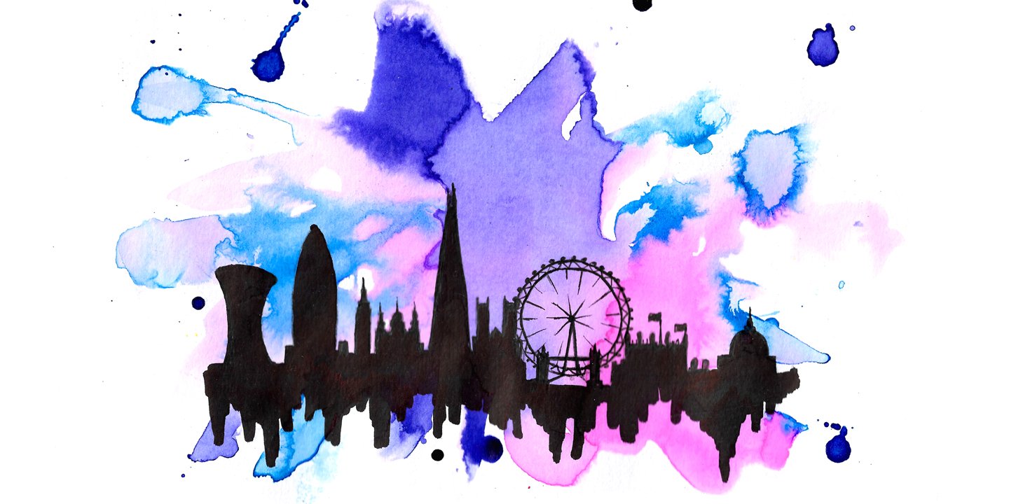 london skyline purple