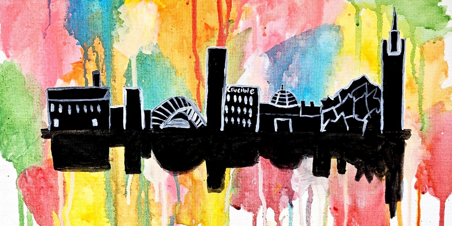 skyline of sheffield, colourful background