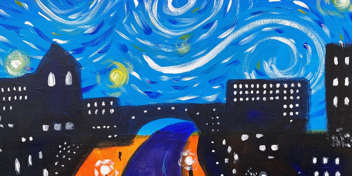 blue starry sky over birmingham canal