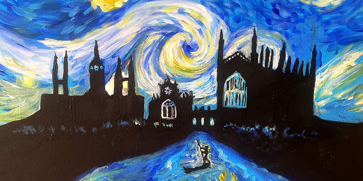cambridge skyline and a man in a boat