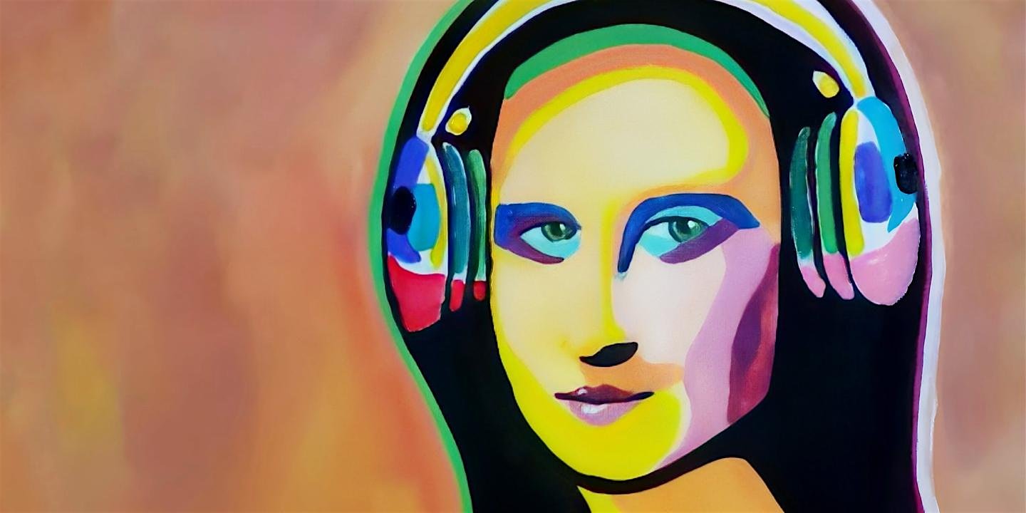 a female Dj in pop art style