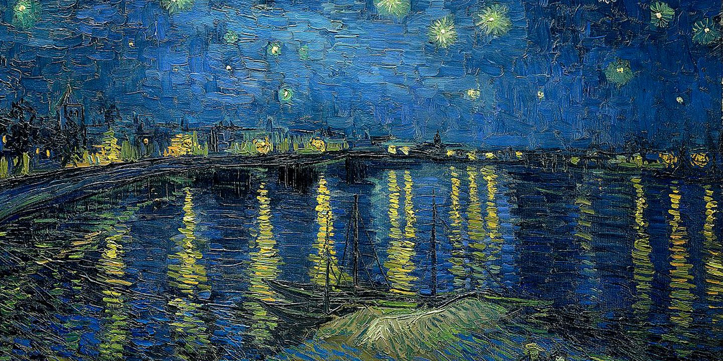 reflections of a starry night sky over the rhone