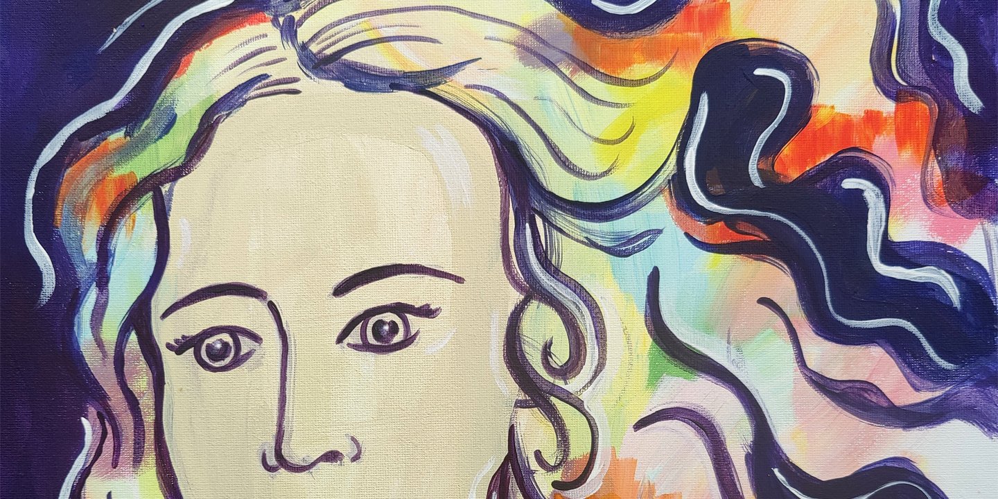 womans face with colourful hair